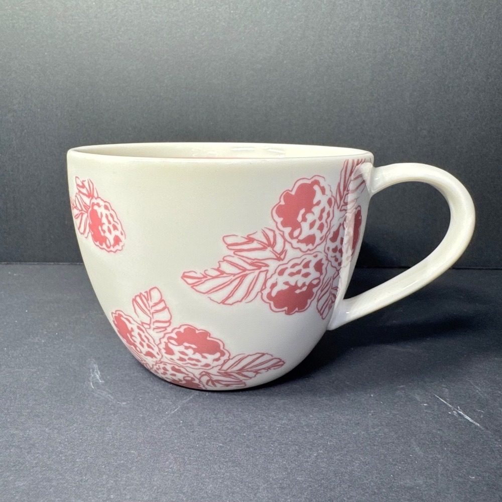 Starbucks 2007 Pink Floral Raspberry Coffee Mug 13ozโ Ceramic Tea Cup Cream Pink